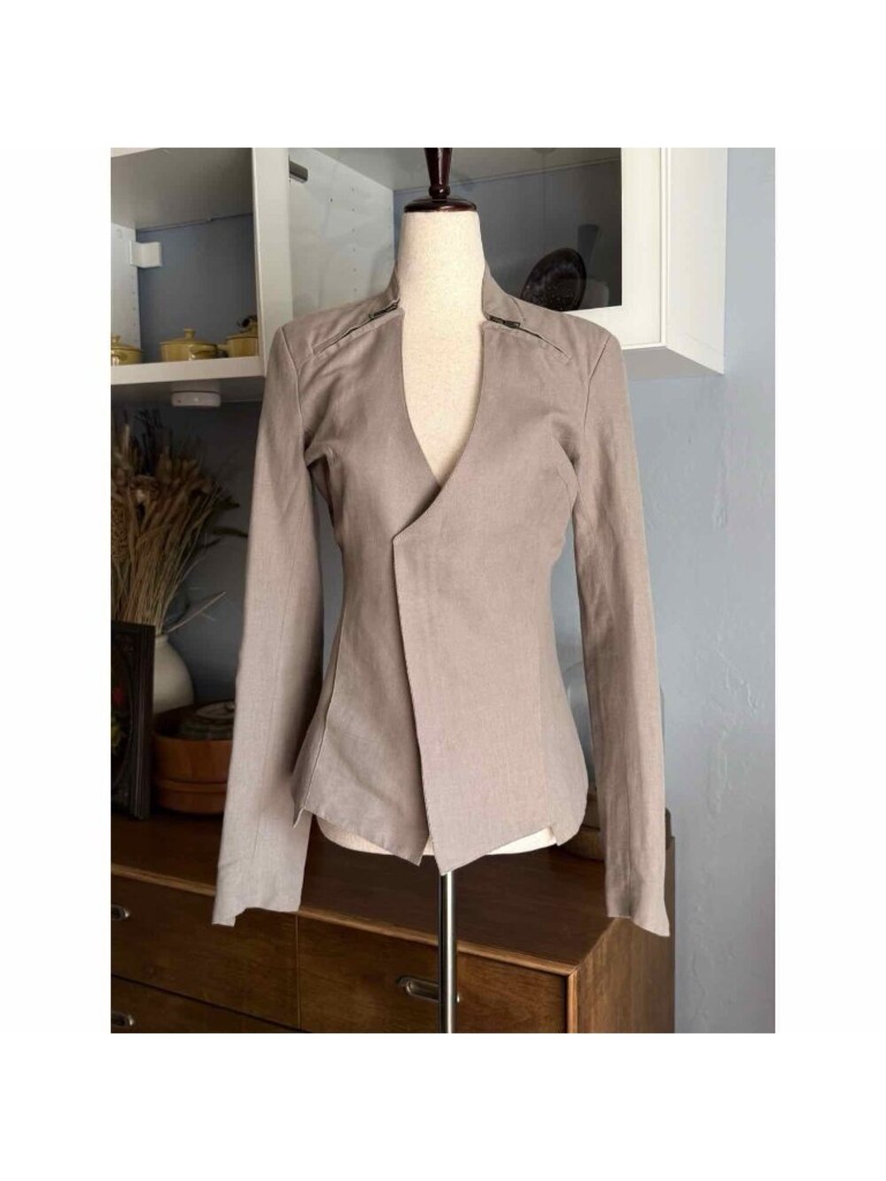 IMPROVD Gray Linen Cotton Moto Blazer Jacket Size S Tailored Fit